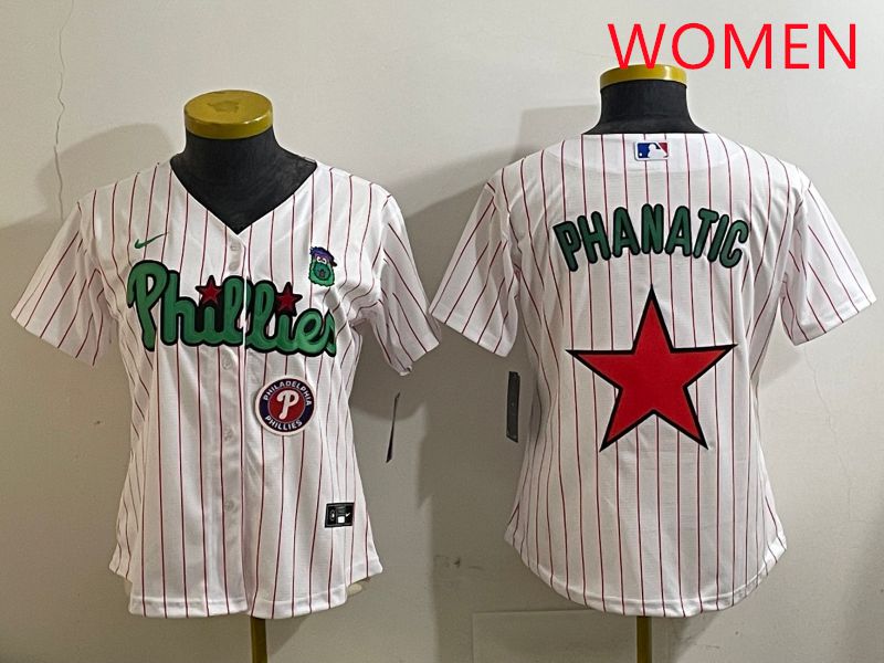 Women Philadelphia Phillies Blank White Stripe Second generation joint name 2025 Nike MLB Jersey style 13